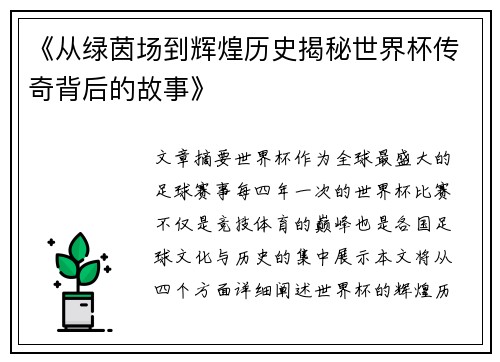 《从绿茵场到辉煌历史揭秘世界杯传奇背后的故事》
