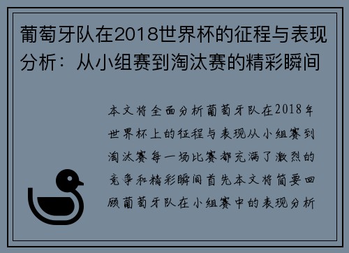 葡萄牙队在2018世界杯的征程与表现分析：从小组赛到淘汰赛的精彩瞬间